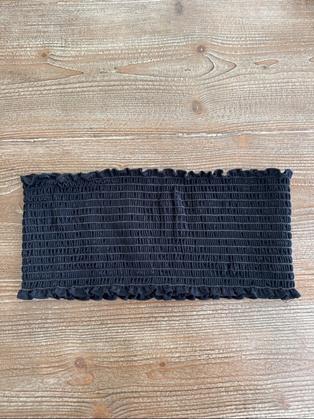Reformation Black Smocked Bandeau Bikini Top
